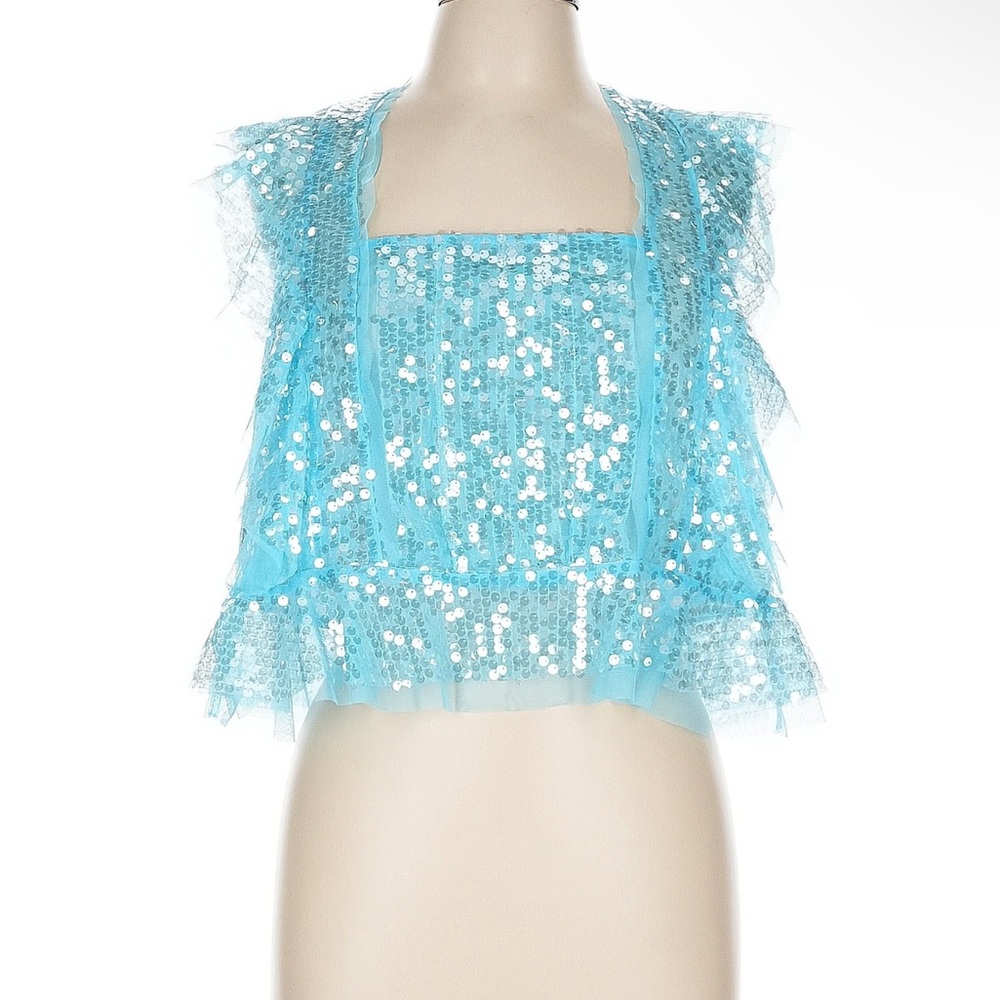 Blue Sequin Ruffle Top - Picture 2 of 6